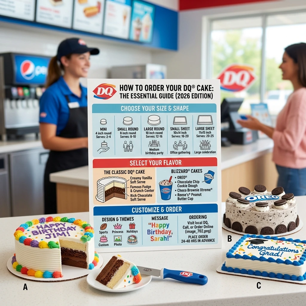 Dairy Queen 10-inch round Oreo Blizzard celebration ice cream cake sliced open showing fudge crunch center — DQ Cake Guide