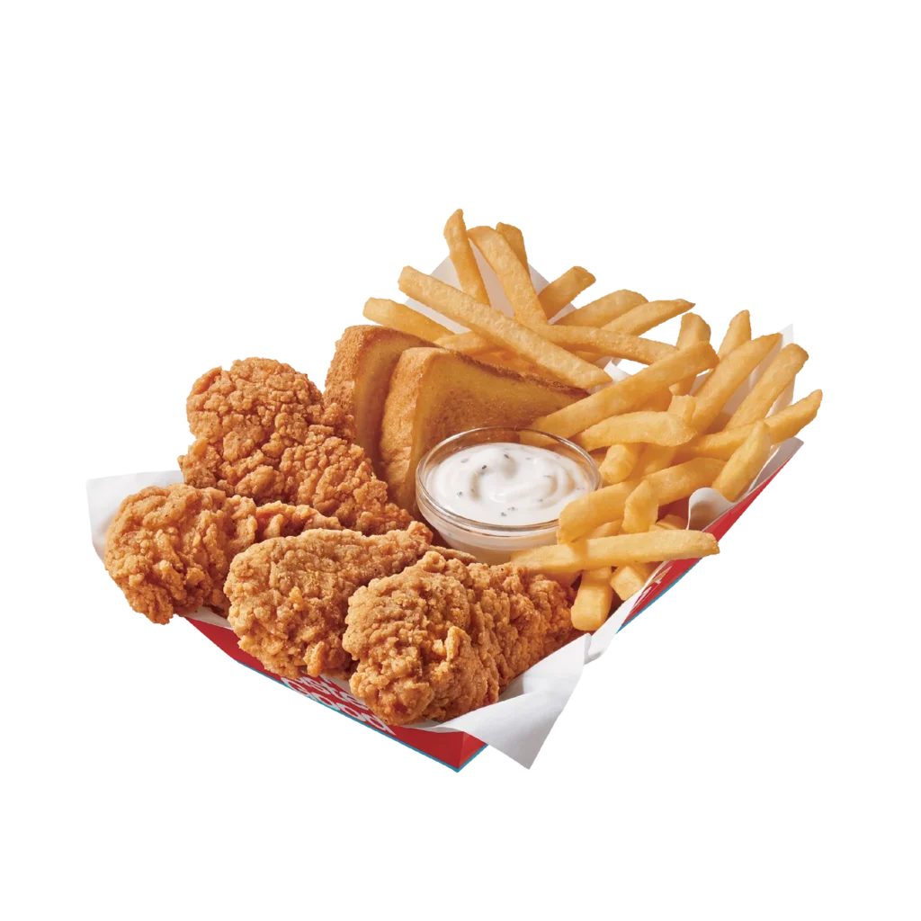 Dairy Queen Chicken Strip Basket with white gravy, fries, and Texas toast