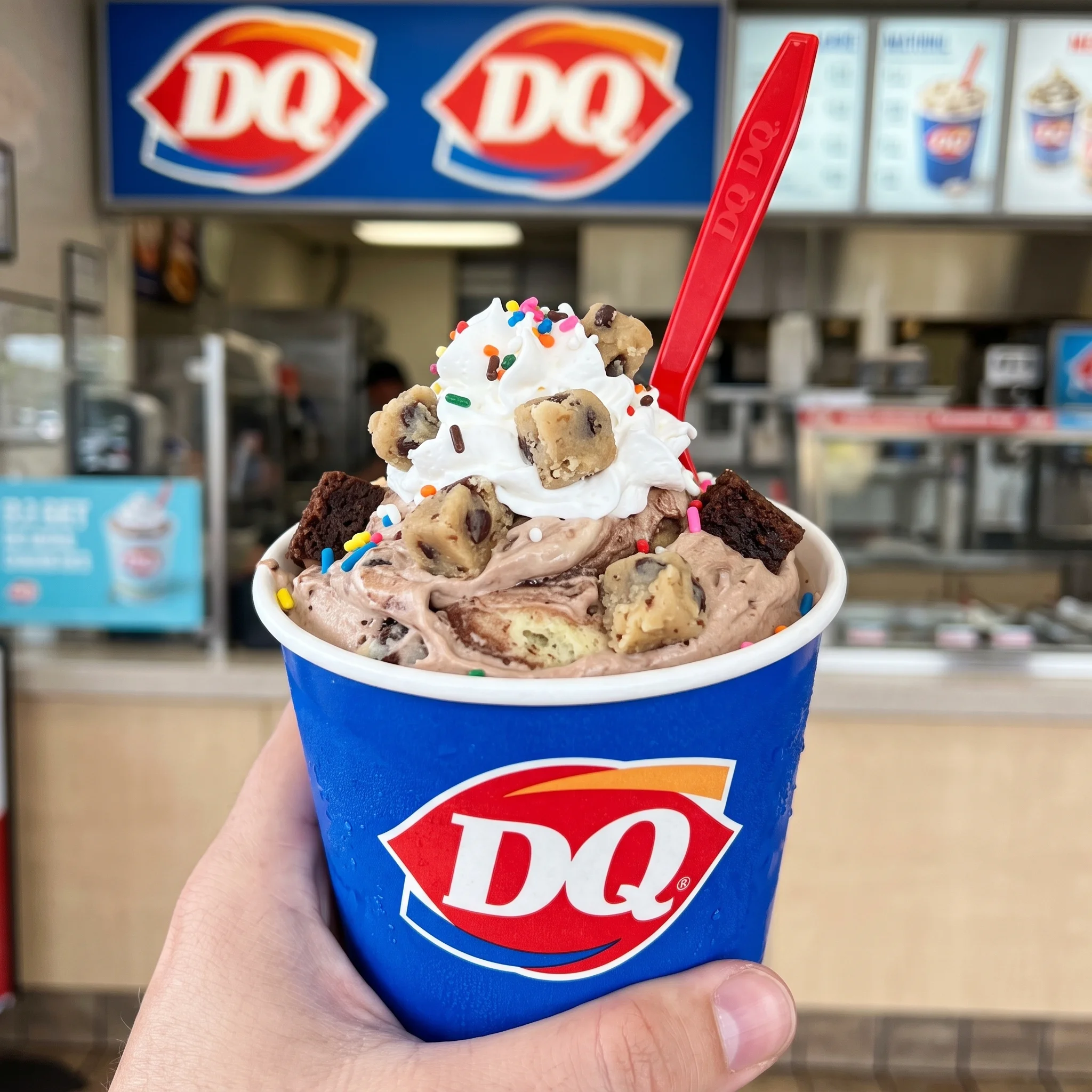 Dairy Queen secret menu custom Blizzard creation with swirls and toppings